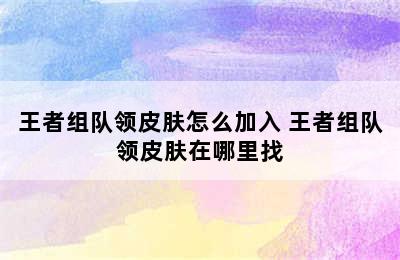 王者组队领皮肤怎么加入 王者组队领皮肤在哪里找